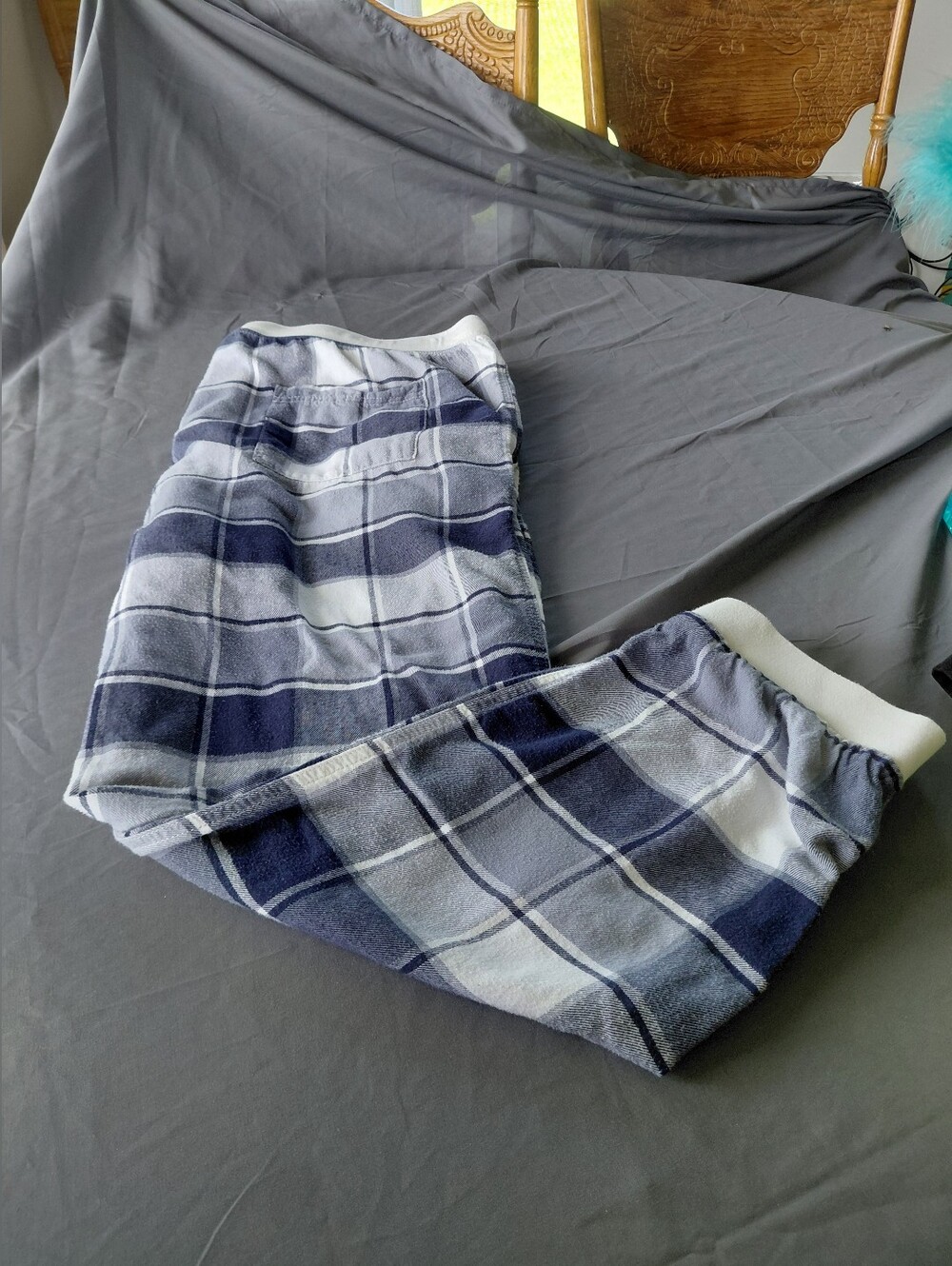 American Eagle Outfitters Navy and White Plaid Fleece Lounge Pants